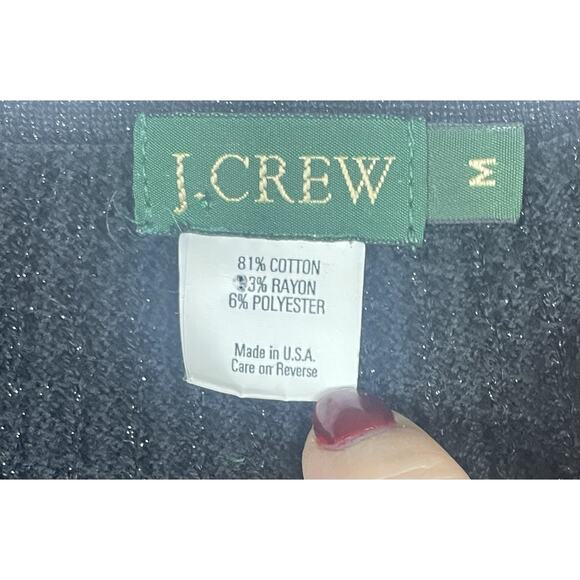 J Crew Cardigan Women’s Sz M Black Metallic Rib-Knit Cotton Blend - Picture 4 of 8